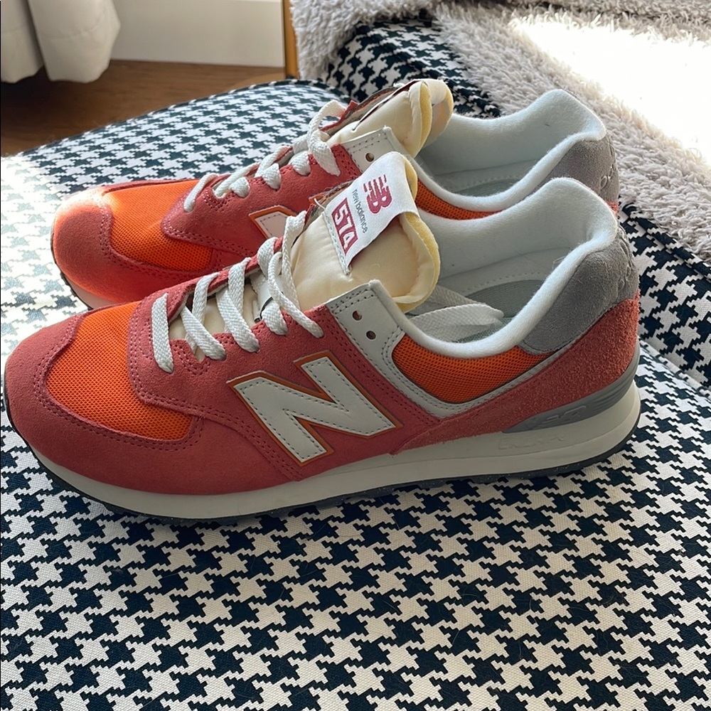 New Balance 574 Orange & White Athletic Shoes